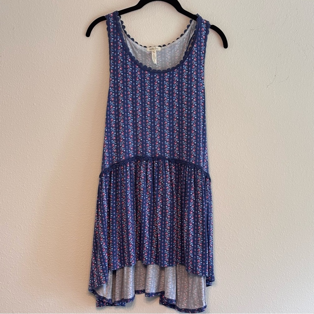 Matilda Jane Women's Blue and Pink Floral Tank Tunic Shirt Size XL